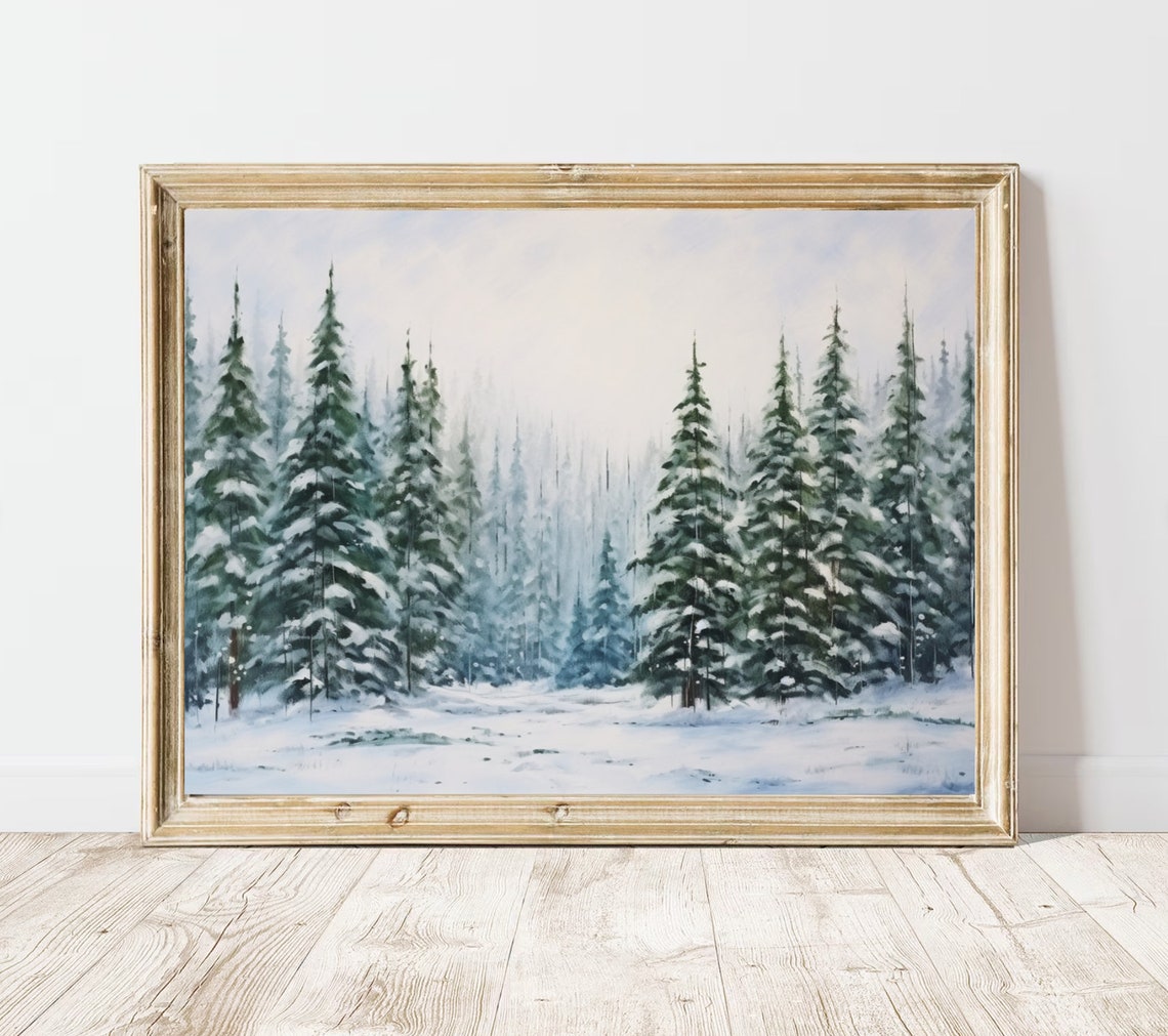 Snowy Pine Forest Bright Winter Morning Landscape Painting Poster - Image 3