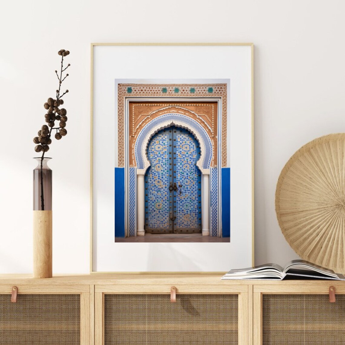 Blue Moroccan Mosaic Tiled Arch Door Travel Photography Art Print - Image 3