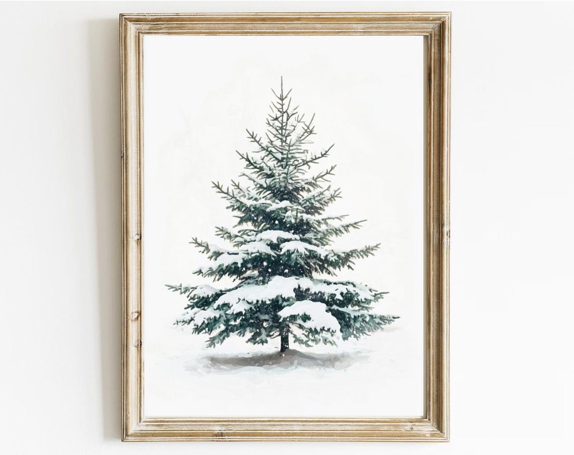 Snow Covered Pine Tree Minimalist Winter Botanical Art Poster - Image 3