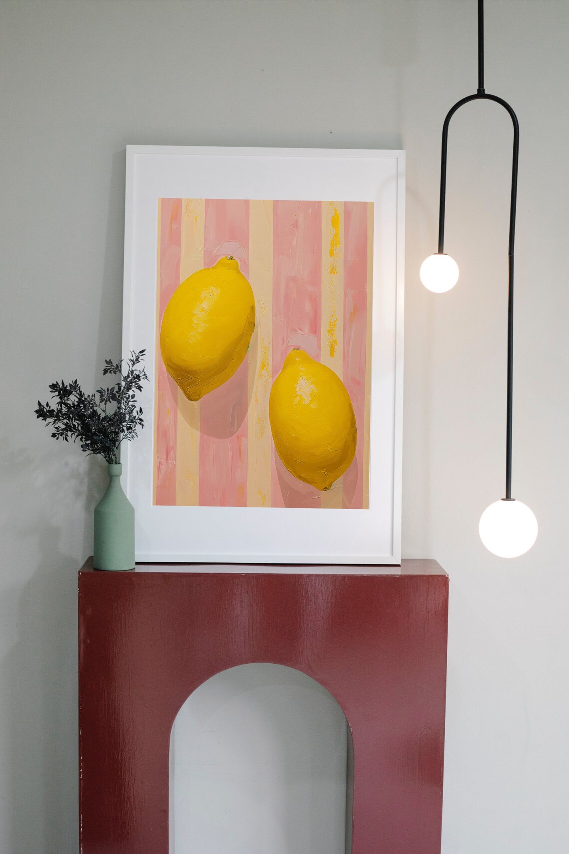 Lemons Art Print Lemons On Pink Stripes Modern Wall Art Kitchen Wall Decor Cute Lemon Print Summer Wallart Amalfi - Image 3