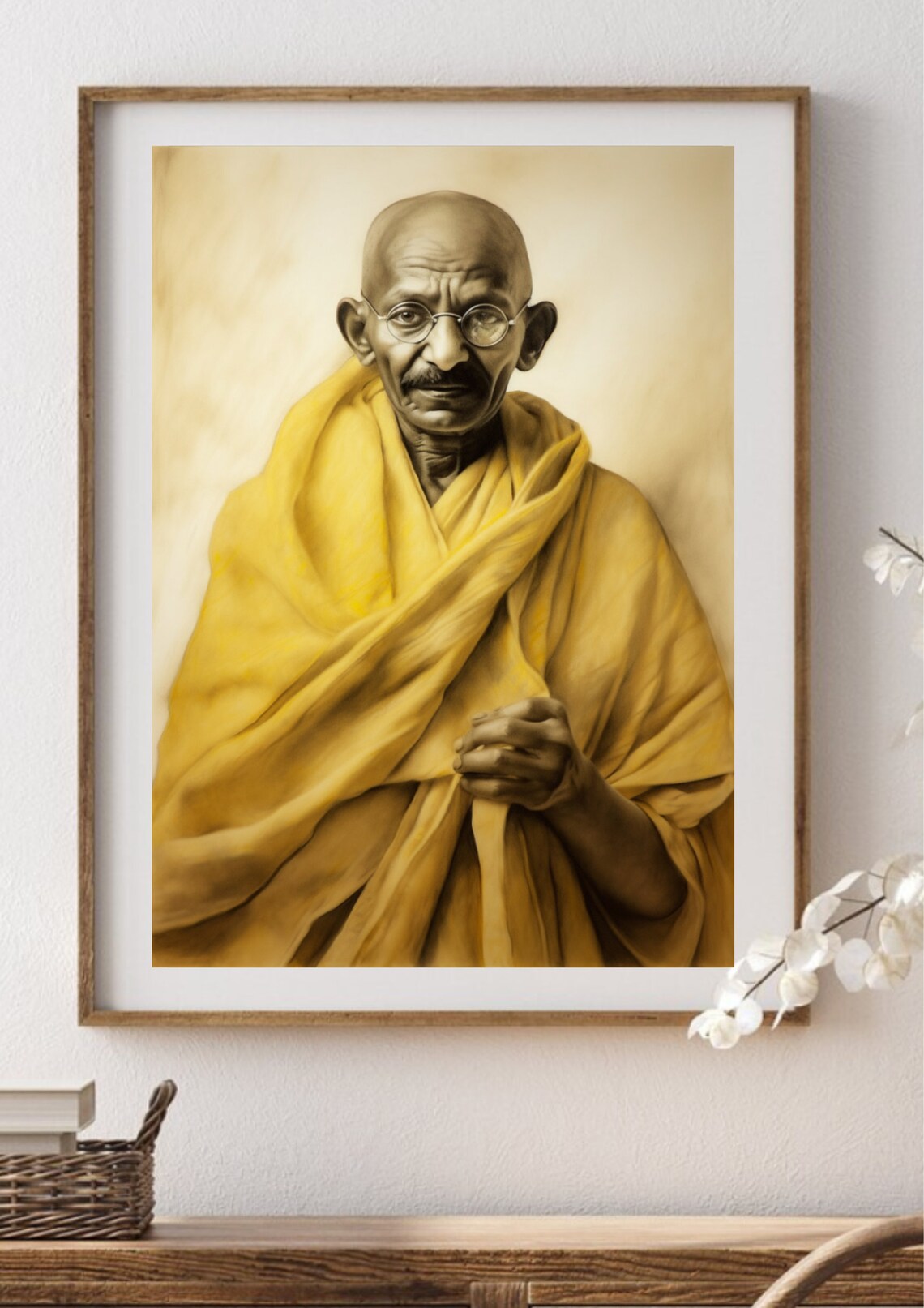Mahatma Gandhi Portrait Painting Golden Shawl Inspirational Art Poster - Image 2