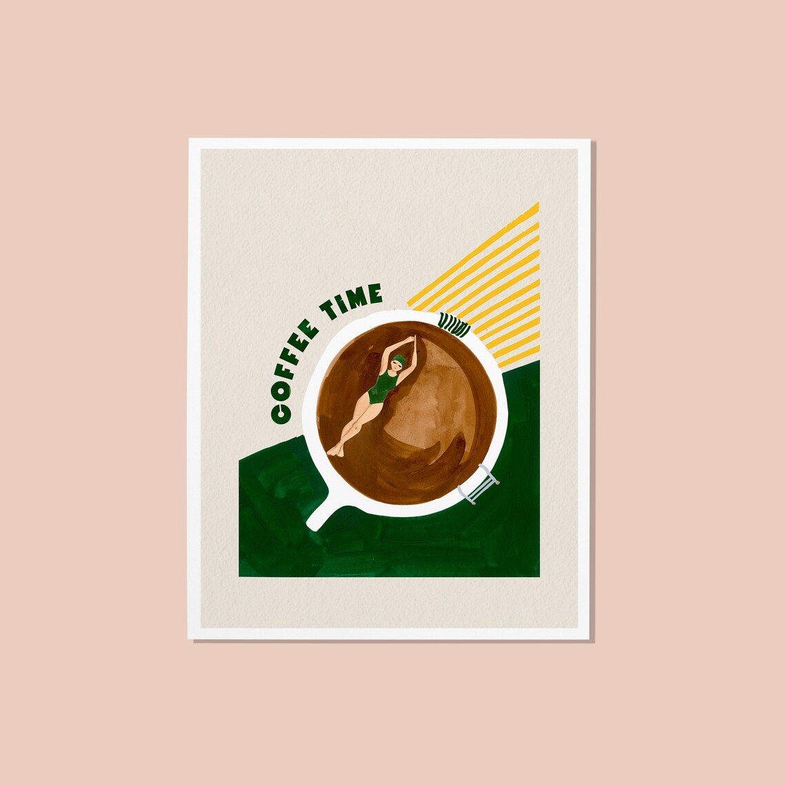 Coffee Retro Swimming Art Print, Kitchen Wall Art - Image 4
