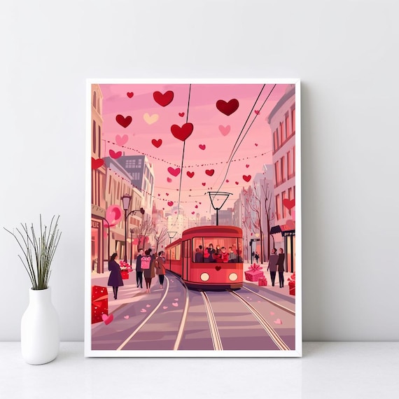 Cute Valentines Day Wall Art Love City Romantic Valentine Canvas Retro Painting Gift For Her Him Sg360