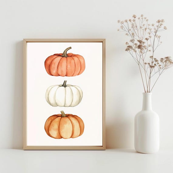 Pumpkin Fall Wall Art Decor Watercolor Painting Vintage Rustic Autumn Farmhouse Poster Sg202