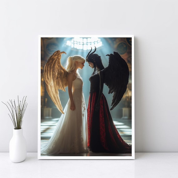 Angel Demon Bride White Black Wings Gothic Fantasy Romance Poster