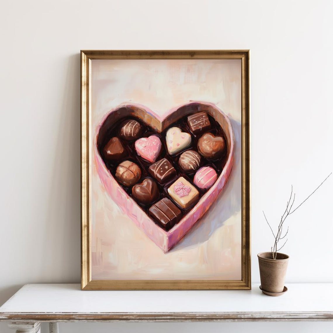 Heart Shaped Chocolate Box Painting Valentine Sweet Art Poster