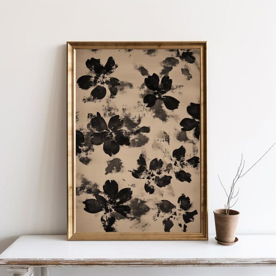 Botanical Japanese Painting Neutral Floral Abstract Print