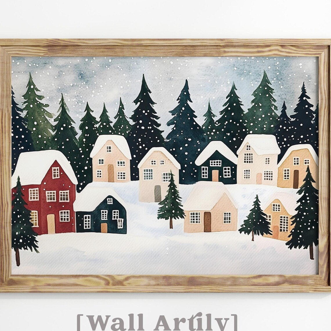 Snowy Village Winter Village Scene Holiday Art Print