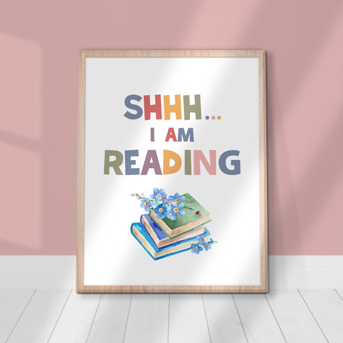 Shhh I Am Reading Watercolor Books Bookworm Gift Quote Poster - Image 2