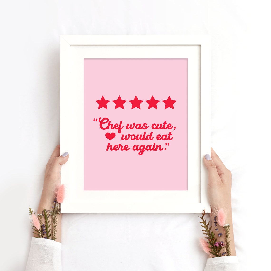 Five Star Chef Was Cute Review Quote Poster Pink Kitchen Wall Decor - Image 2