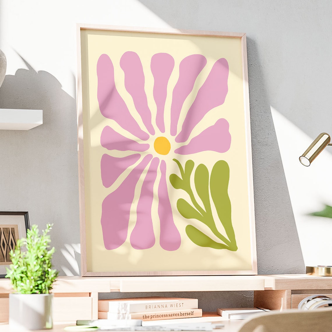 Abstract Pink Flower Boho Poster Retro Botanical Room Wall Decor - Image 2