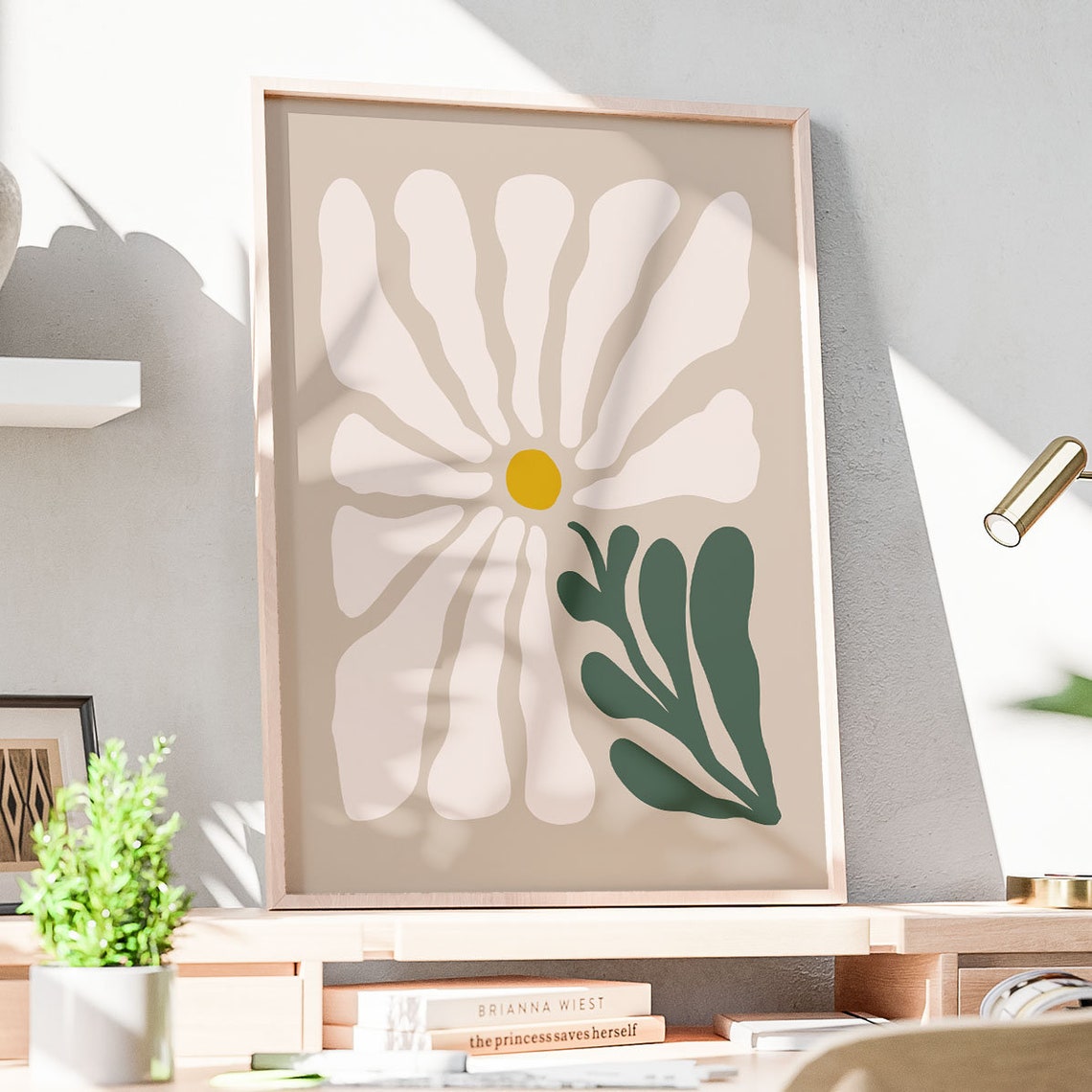 Groovy Abstract Daisy Flower Beige Boho Botanical Wall Decor Poster - Image 2