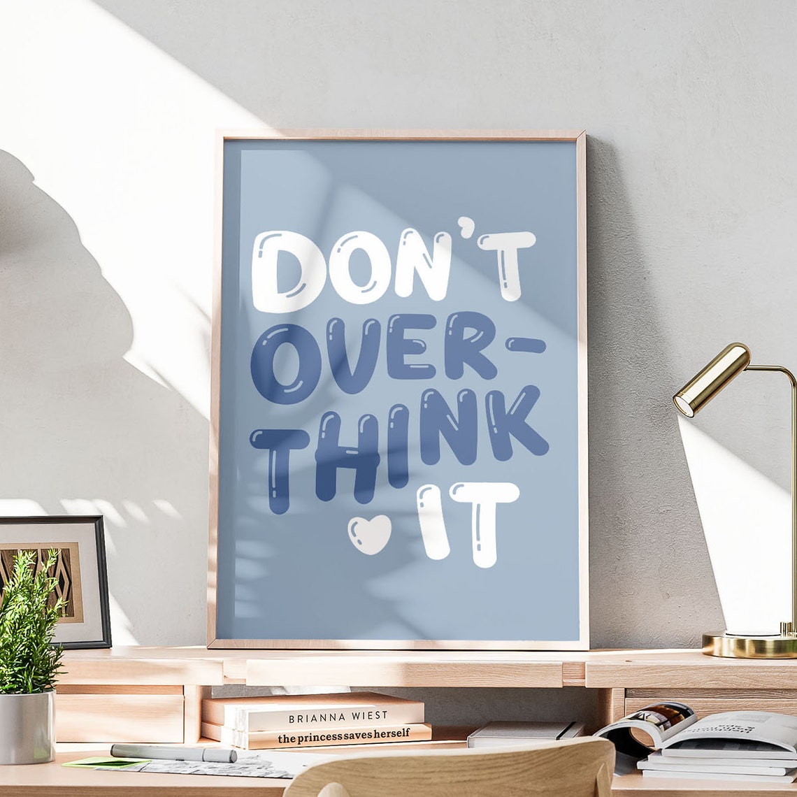 Don't Overthink It Quote Poster Dusty Blue Bubble Letters Decor - Image 2