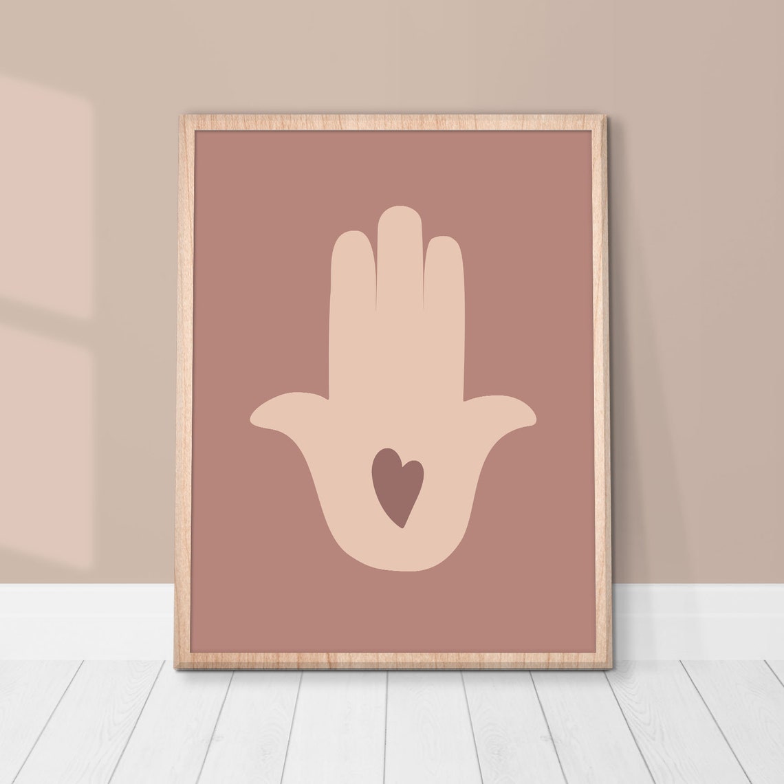 Hamsa Hand Heart Pink Minimalist Spiritual Protection Boho Poster - Image 2