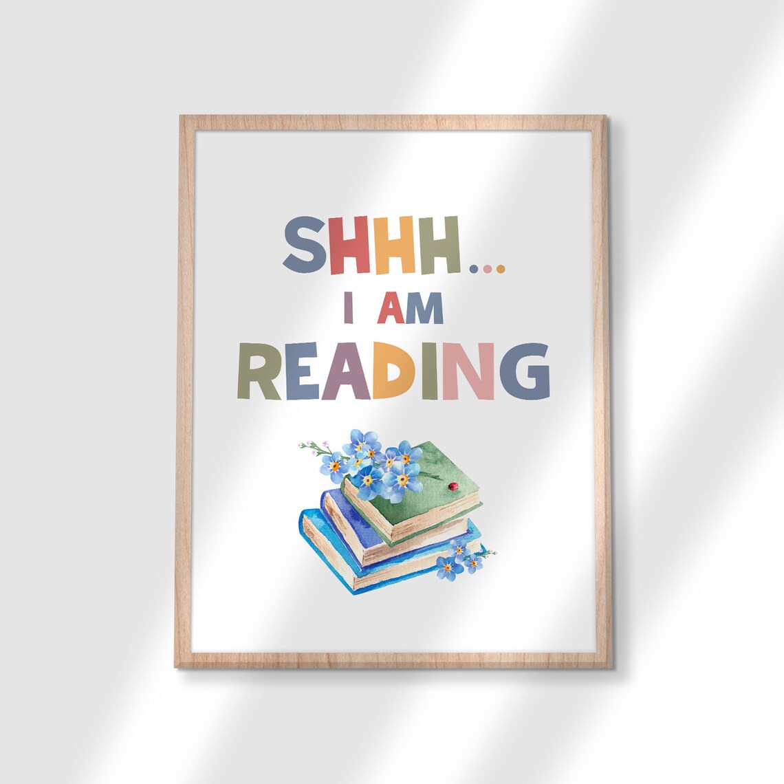 Shhh I Am Reading Watercolor Books Bookworm Gift Quote Poster - Image 3