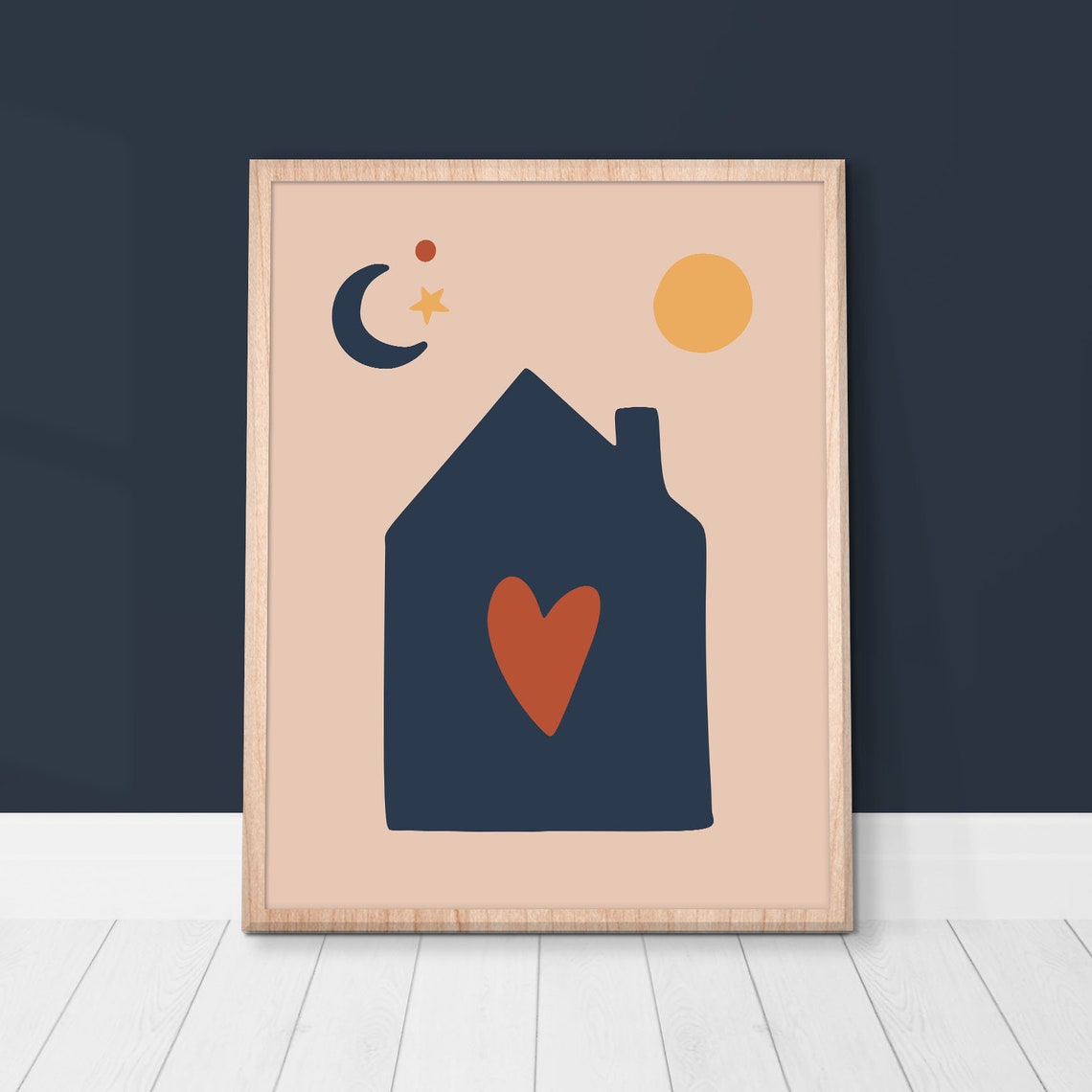 House Heart Sun Moon Boho Kids Nursery Warm Minimalist Home Poster - Image 2