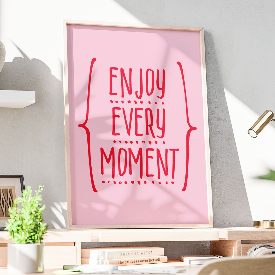 Enjoy Every Moment Pink Inspirational Hand Lettered Girls Room Poster - Image 2