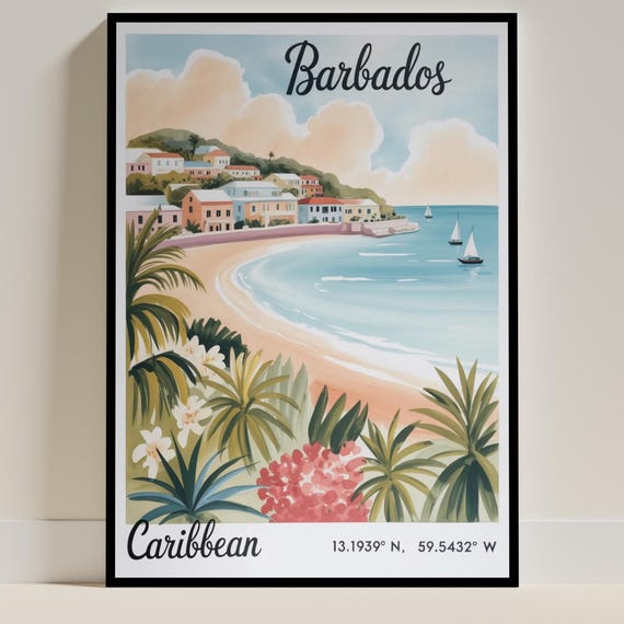 Barbados Vintage Caribbean Travel Poster