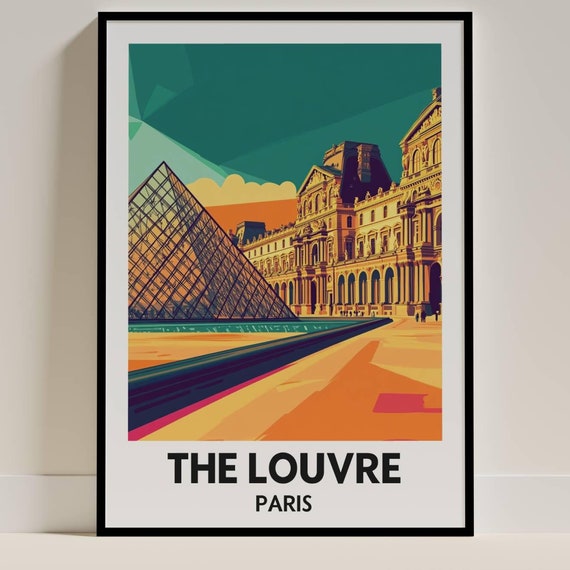 Louvre Museum Poster, Paris Landmark Art Print