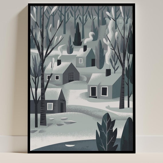 Scandinavian Snowy Village, Tranquil Winter Landscape
