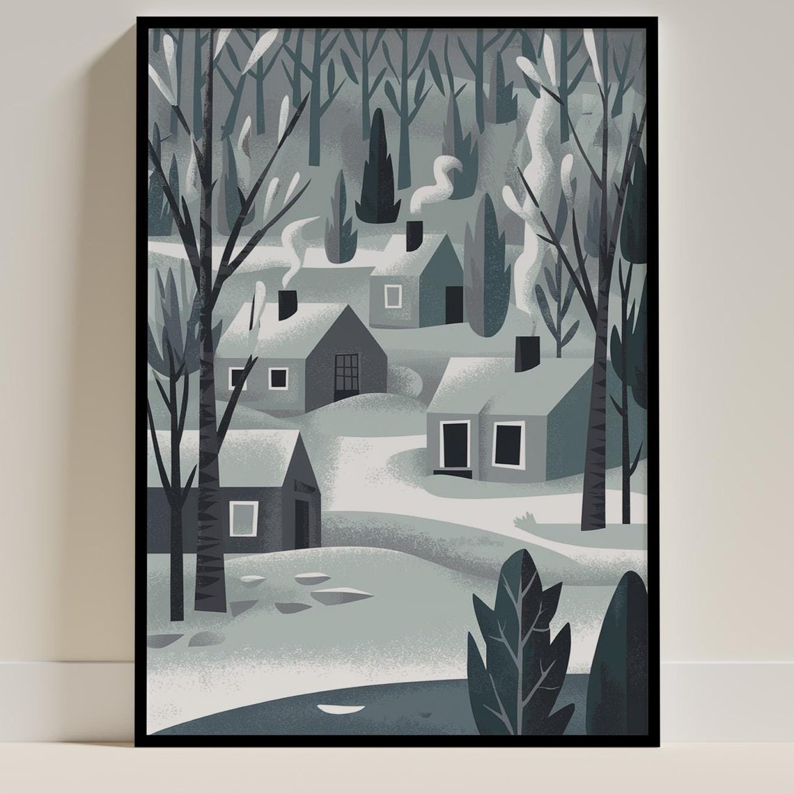 Scandinavian Snowy Village, Tranquil Winter Landscape