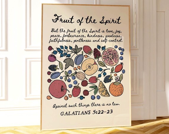 Fruit of the Spirit Galatians 5:22 Botanical Scripture Verse Poster