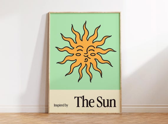 Retro Sun Wall Art Print Trendy Apartment Decor Mid Century Modern Dopamine Colorful Illustration Nursery