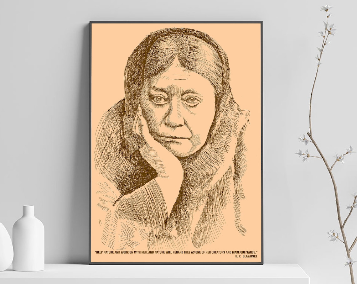 Helena Blavatsky Sepia Ink Portrait with Nature Quote Poster