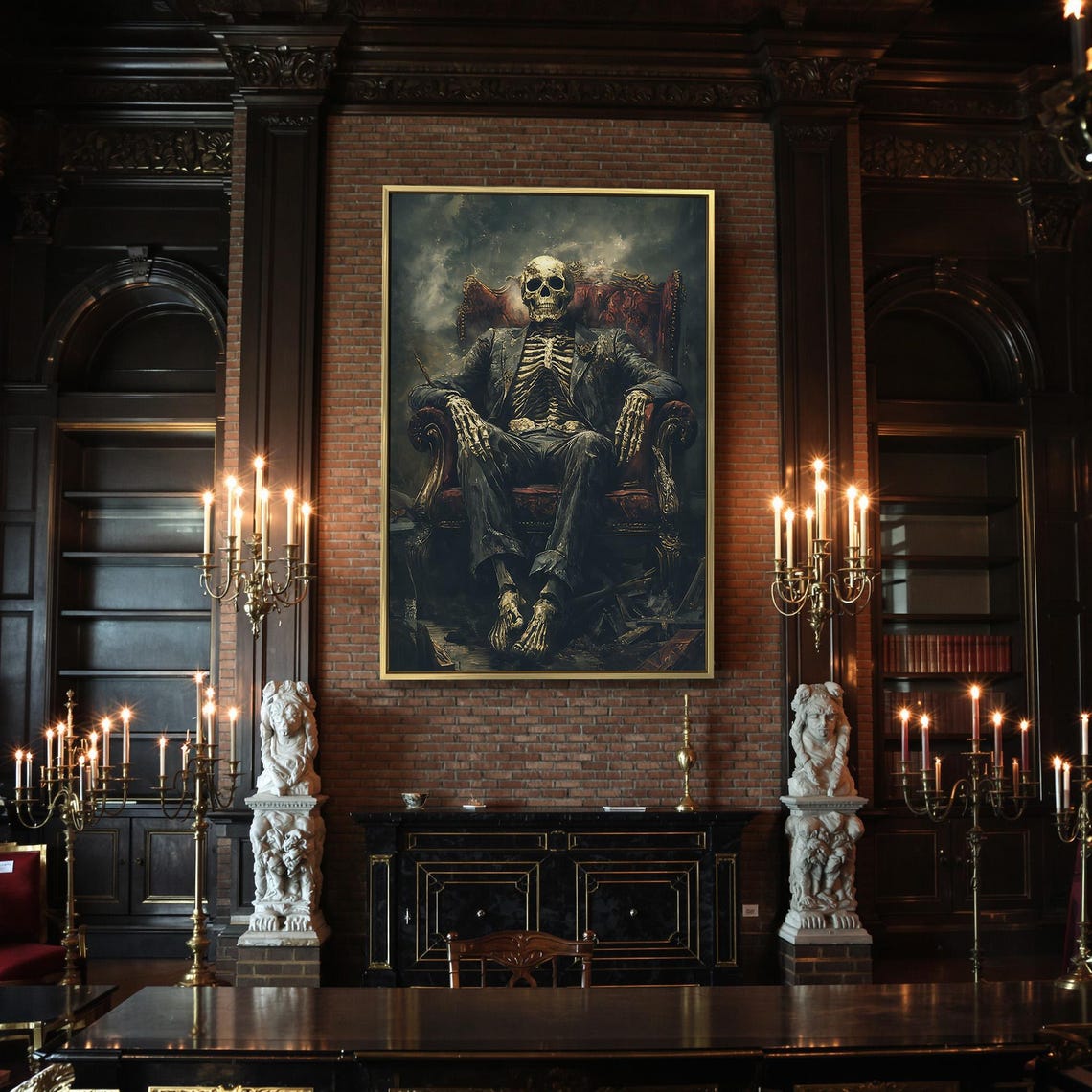 Skeleton In Suit Red Armchair Dapper Death Gothic Macabre Art Poster - Image 2