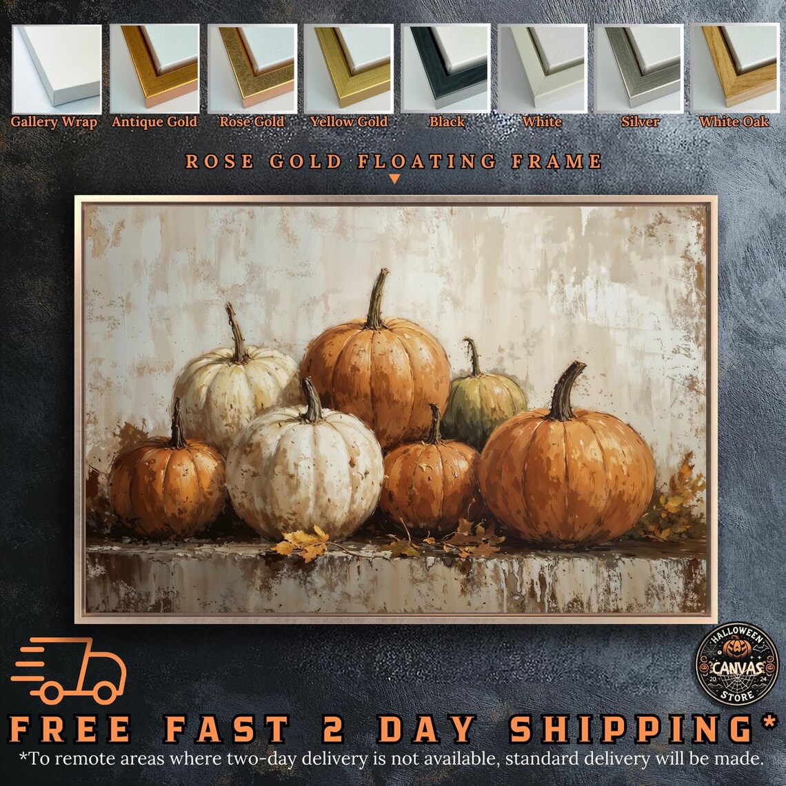 Pumpkins Still Life Vintage Oil Painting Orange White Fall Farmhouse Wall Poster - Image 2