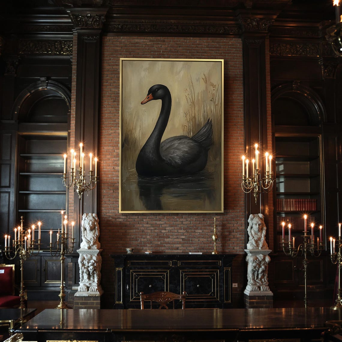 Black Swan Graceful Profile Golden Marsh Water Wildlife Art Poster - Image 2