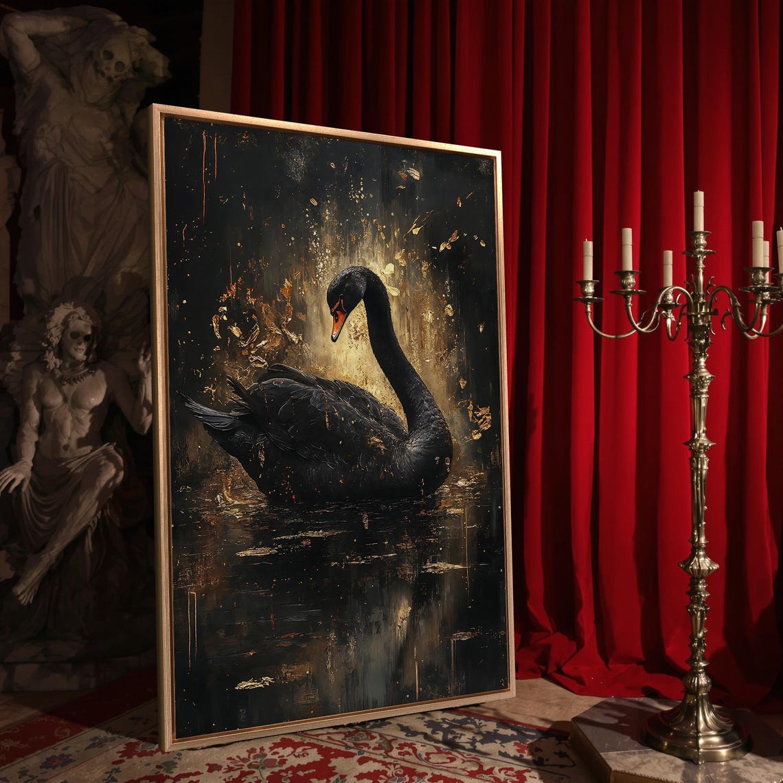 Black Swan Dark Golden Pond Gothic Wildlife Moody Darkness Poster - Image 4