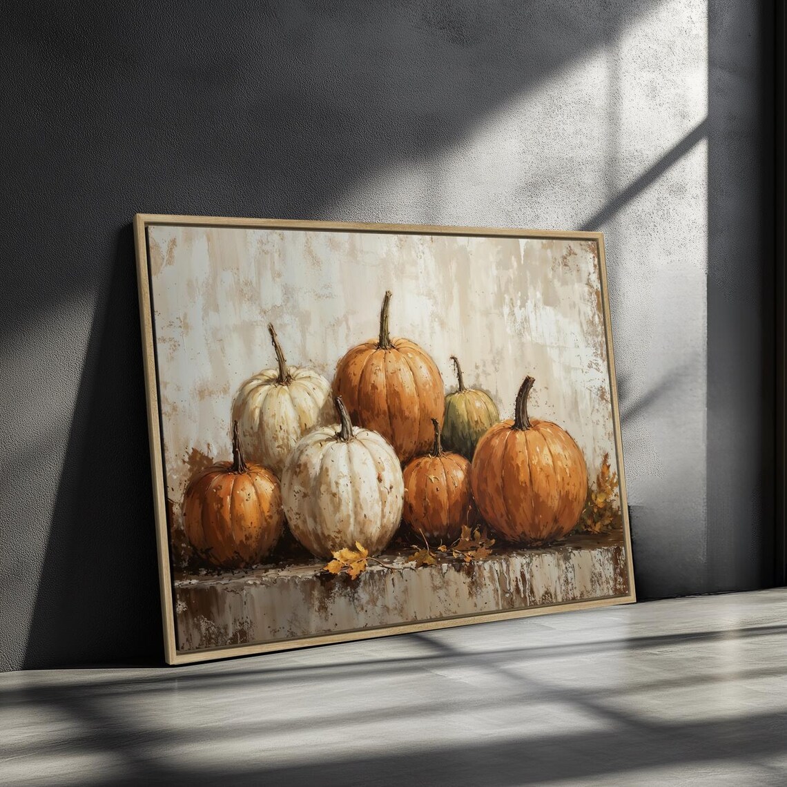 Pumpkins Still Life Vintage Oil Painting Orange White Fall Farmhouse Wall Poster - Image 3