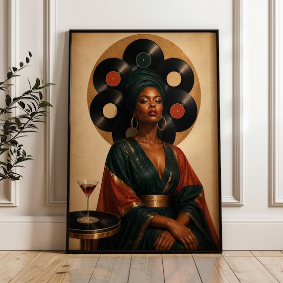 Afrocentric Vinyl Poster Soul Jazz Portrait Retro Record Halo Cocktail Lounge Wall Art
