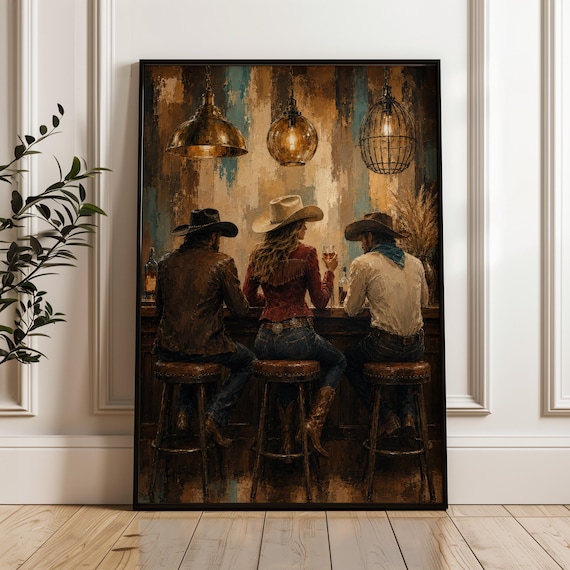 Western Cowgirl Bar Poster Rustic Saloon Wall Art Vintage Ranch Decor Country Print