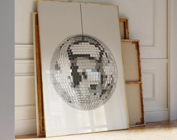 Silver Disco Ball Minimalist Retro Trendy Party Glam Decor Poster
