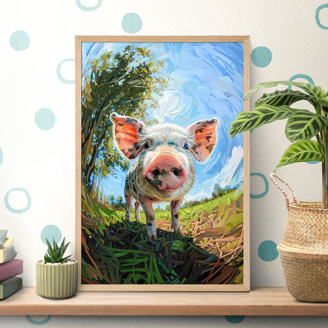 Curious Miniature Pig Nature Poster Piggy Lover Gift Farm Animal Portrait Baby Pig Print Cute Piglet Kids Room Decor Country Farm Life