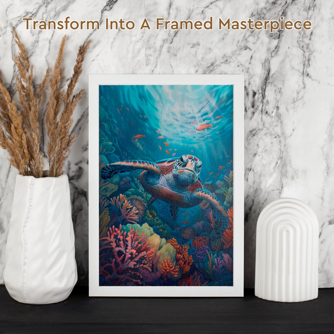 Graceful Sea Turtle Gliding Over Coral Reef Ocean Wildlife Poster - Image 2