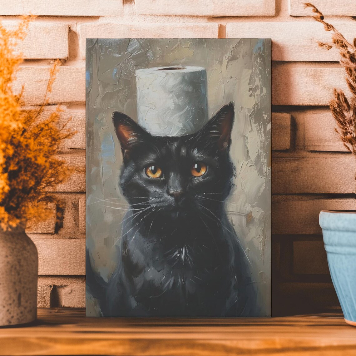 Cat Toilet Paper Bathroom Wall Art Print, Quirky Pet
