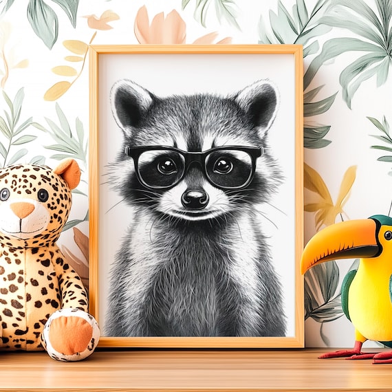 Cute Raccoon Wearing Big Black Nerdy Glasses Portrait Poster