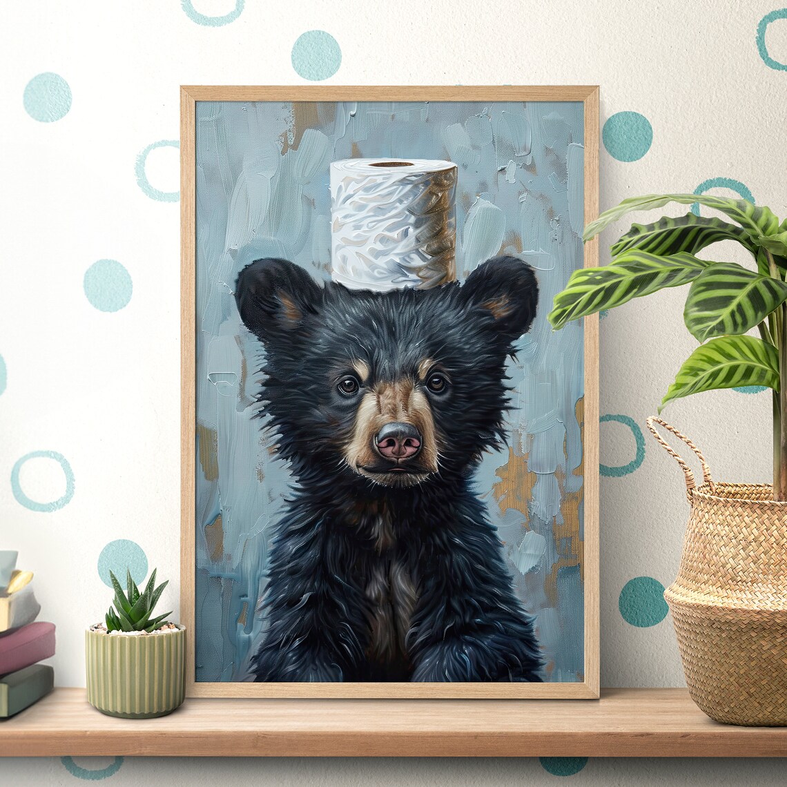 Black Bear Toilet Paper Poster, Bathroom Wall Art