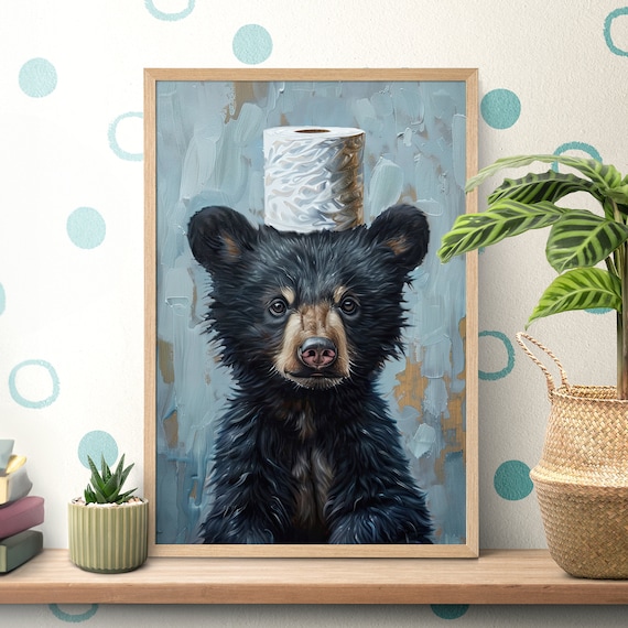 Black Bear Toilet Paper Poster, Bathroom Wall Art