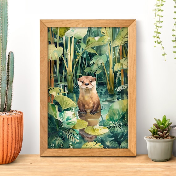 Otter Sitting in a Lush Tropical Mangrove Water Garden Poster