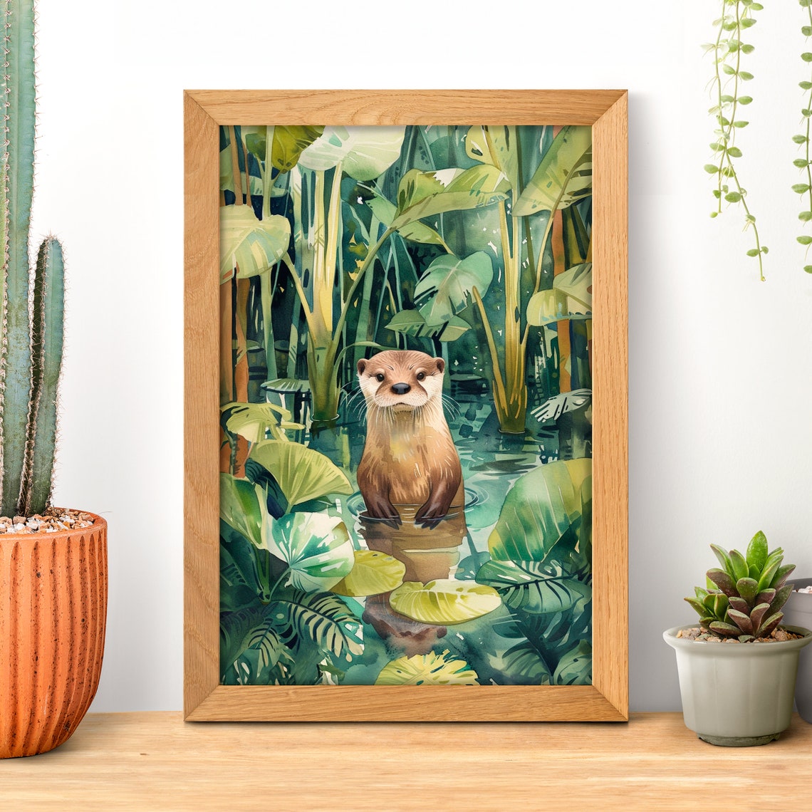Otter Sitting in a Lush Tropical Mangrove Water Garden Poster