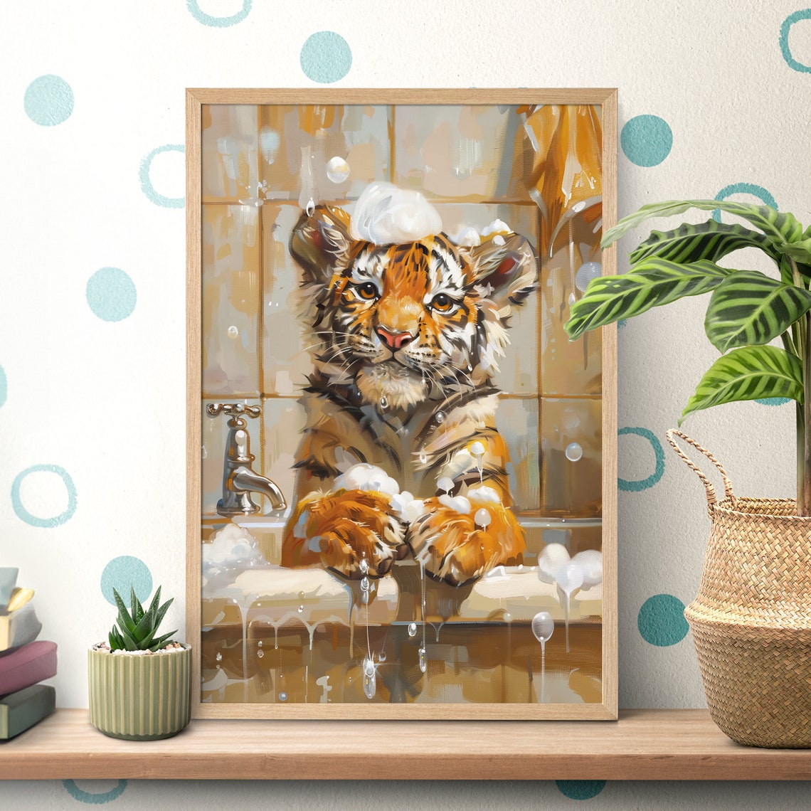Tiger Cub Taking a Bubble Bath with Soap Suds Painting Poster
