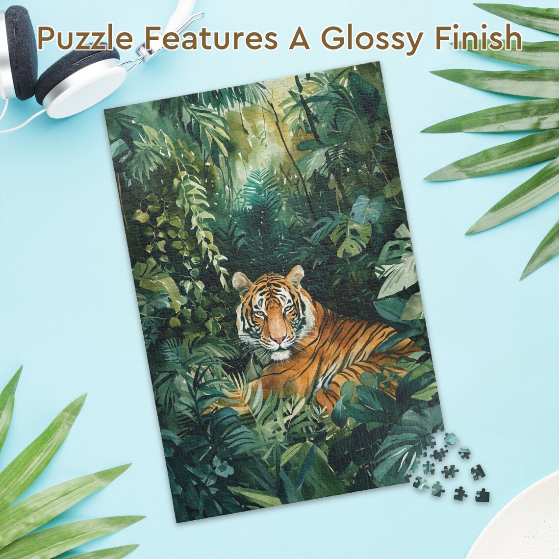 Majestic Tiger Resting in Lush Green Jungle Watercolor Poster - Image 3