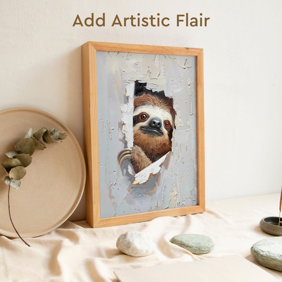 Cheeky Sloth Peeking Through Torn Paper 3D Style Funny Poster - Image 2