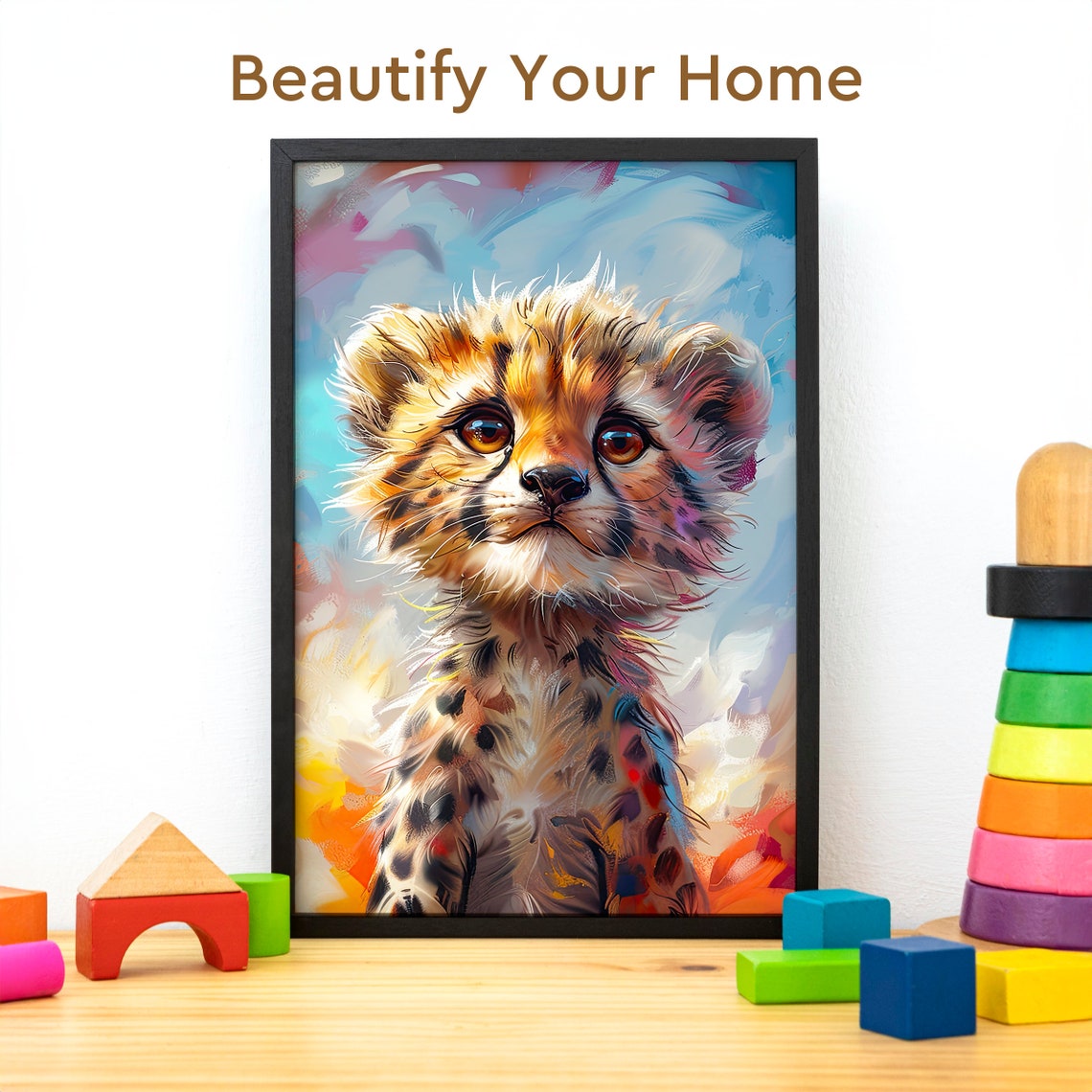 Baby Cheetah Cub in a Bold Colorful Oil Painting Portrait Poster - Image 3
