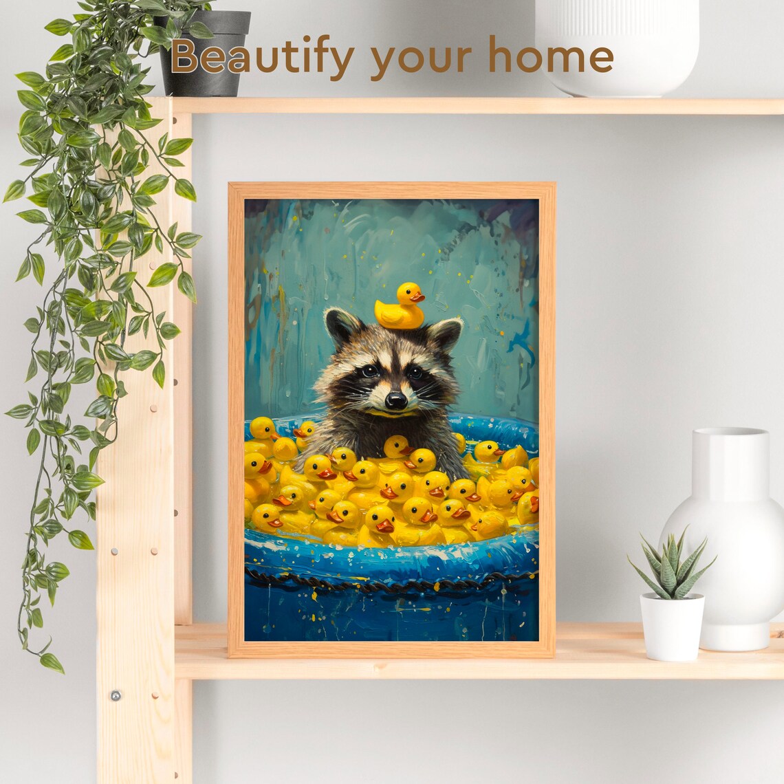 Rubber Duck Raccoon Bathroom Humor Poster Print - Image 3