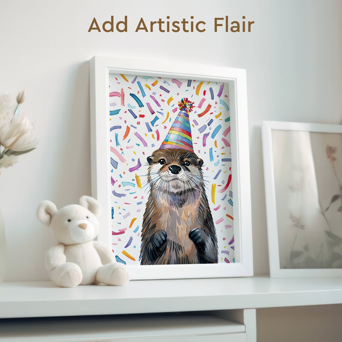 Birthday Party Hat Otter, Funny Wildlife Art Print - Image 2